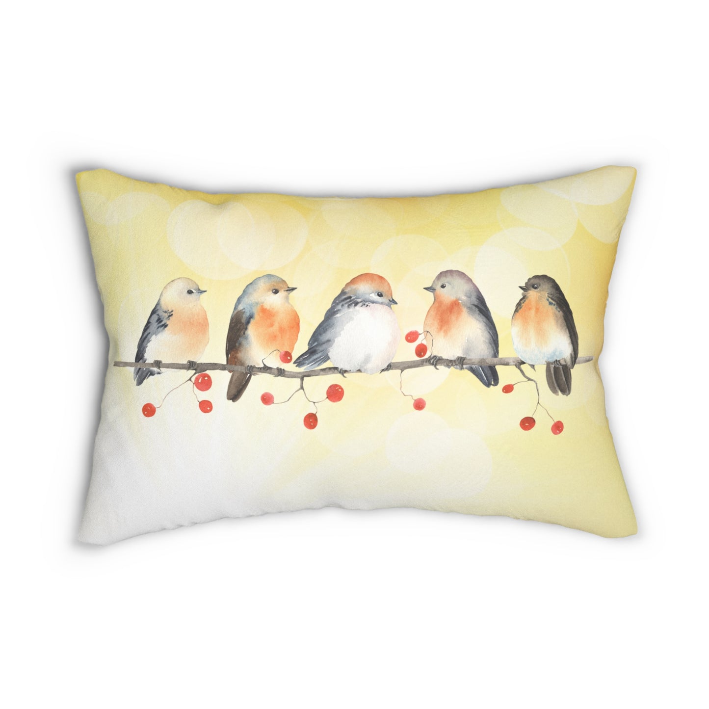 Birds & Berries-Yellow 20”x14 Lumbar Pillow