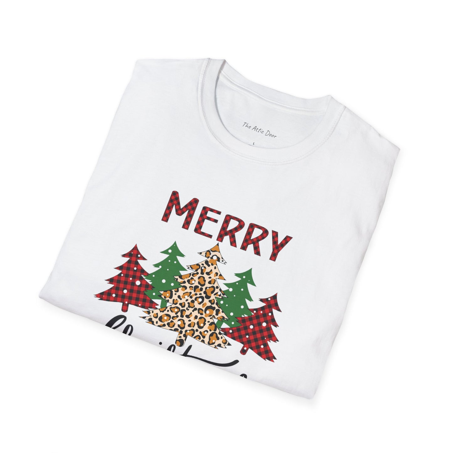 Merry Christmas-Leopard Print Softstyle Tree T-Shirt