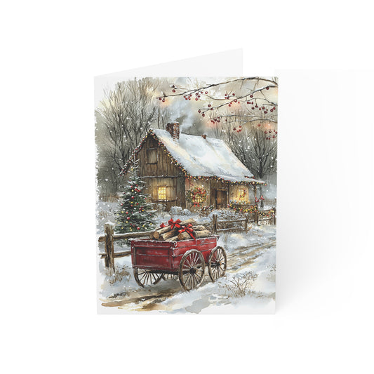 Red Wagon Winter Christmas Card(1, 10, 30, and 50pcs)