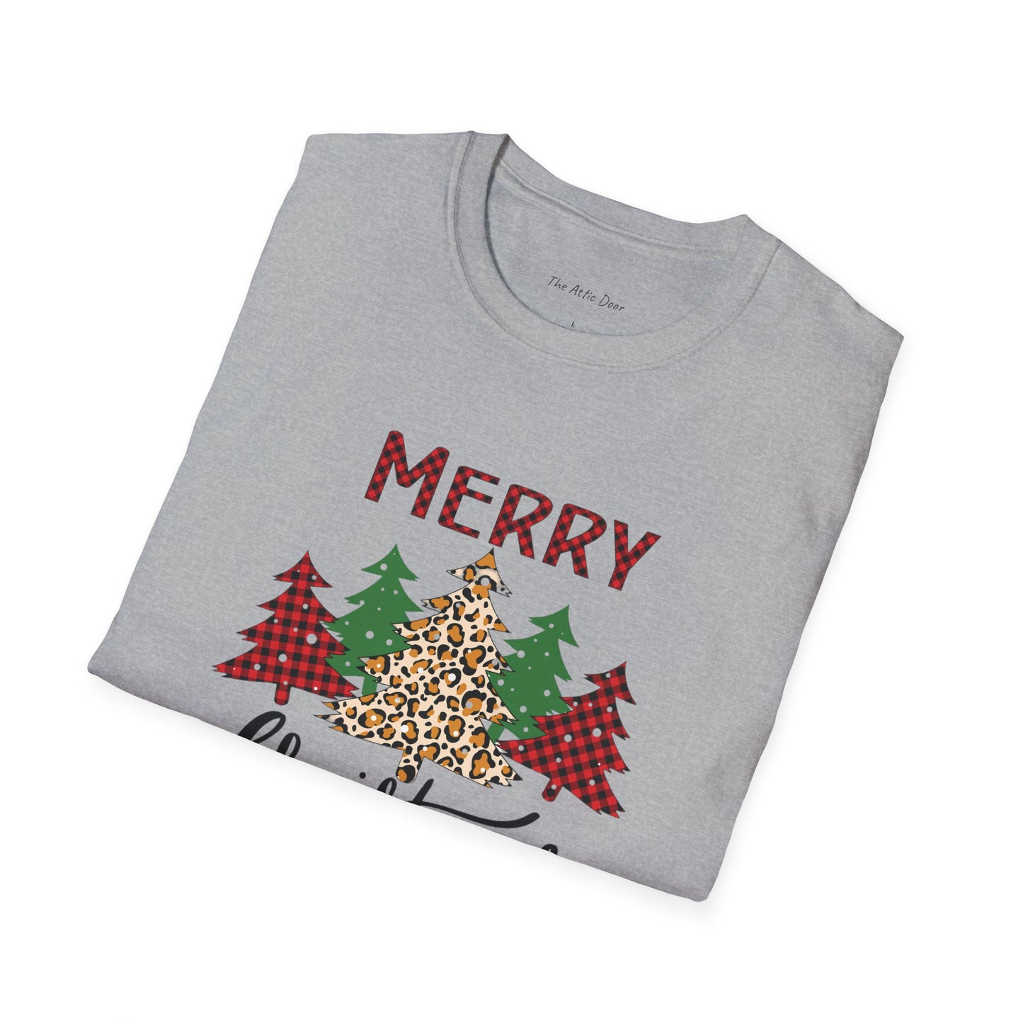 Merry Christmas-Leopard Print Softstyle Tree T-Shirt