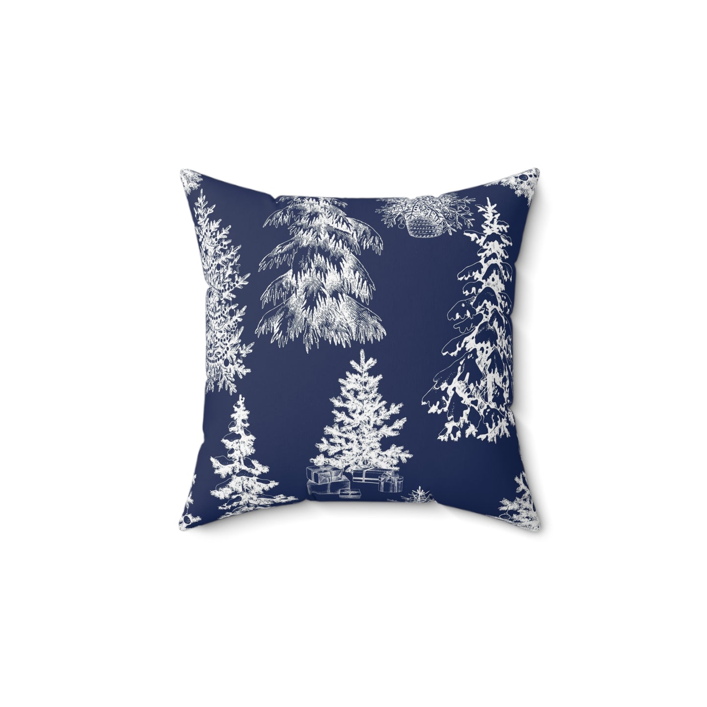 Snowy Trees Throw Pillow-Dark Blue