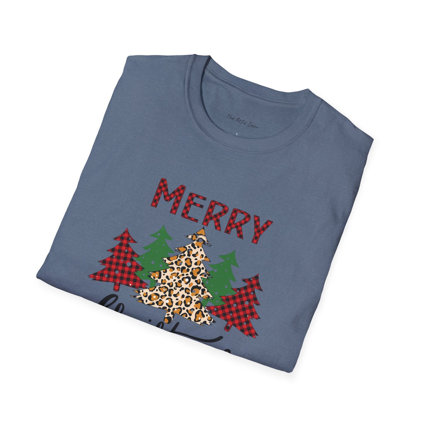 Merry Christmas-Leopard Print Softstyle Tree T-Shirt