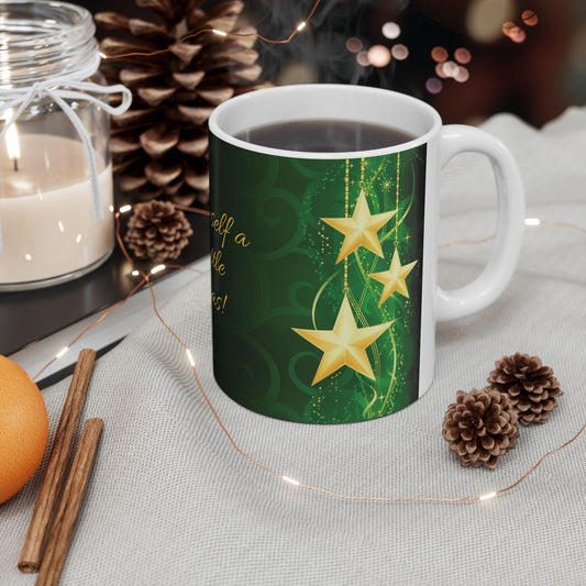 Merry Little Christmas-Green w/Stars 11oz Coffee Mug (3 sided design