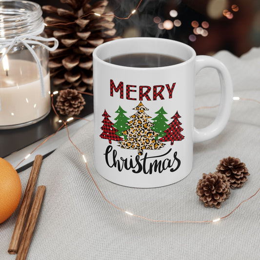 Merry Christmas-Leopard Print Tree 11oz Coffee Mug