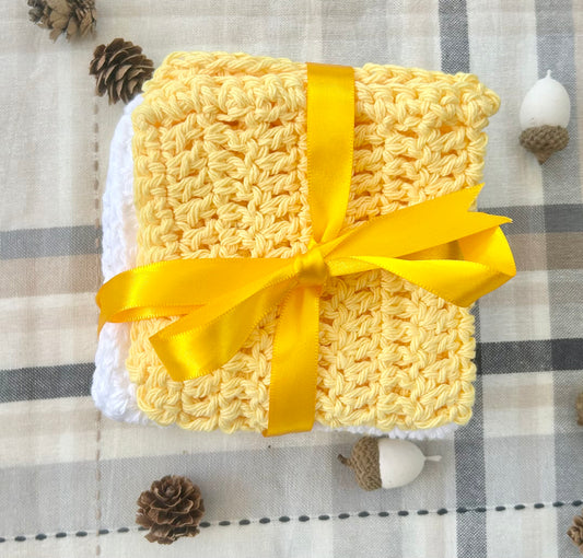 Yellow & White Crochet Washcloths Set of 3