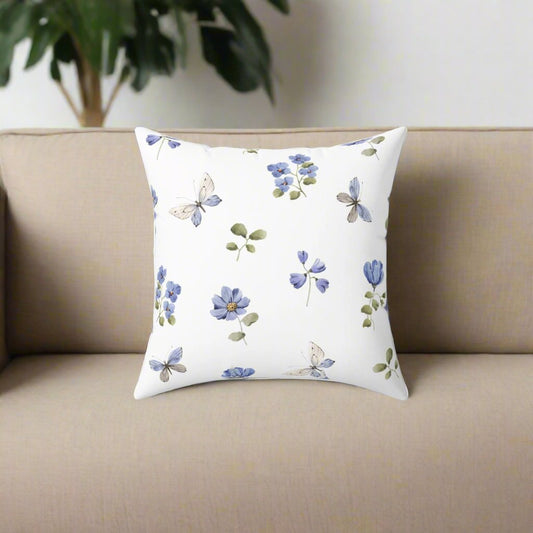 Blue Butterfly Floral Pillow