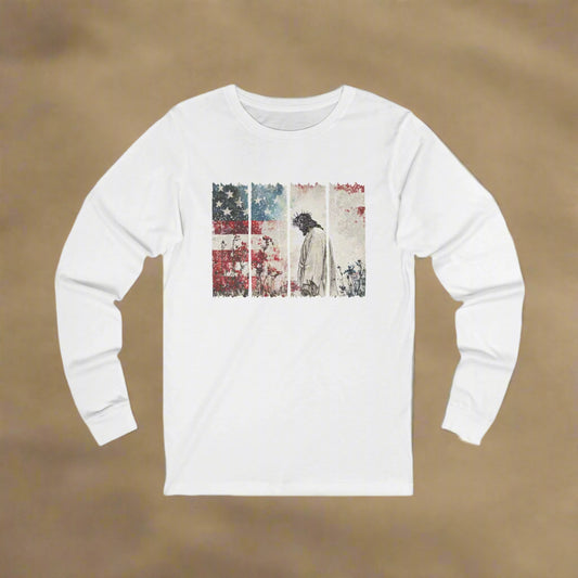 Jesus Christ, Stars and Stripes Long Sleeve Tee
