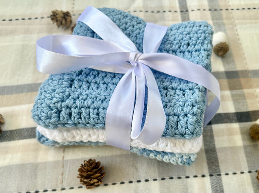 Blue on Blue Crochet Washcloths Set of #