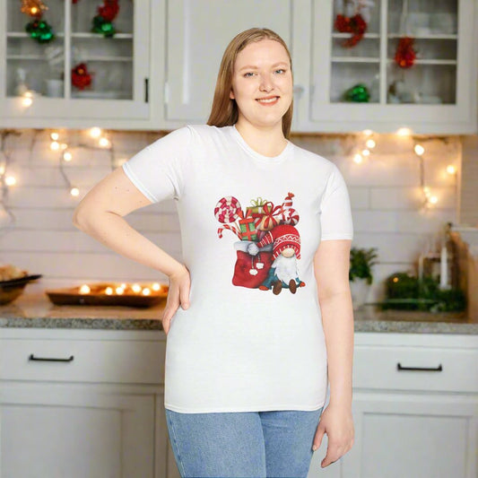 Gnome with Santa Christmas Sack-Gildan T-Shirt